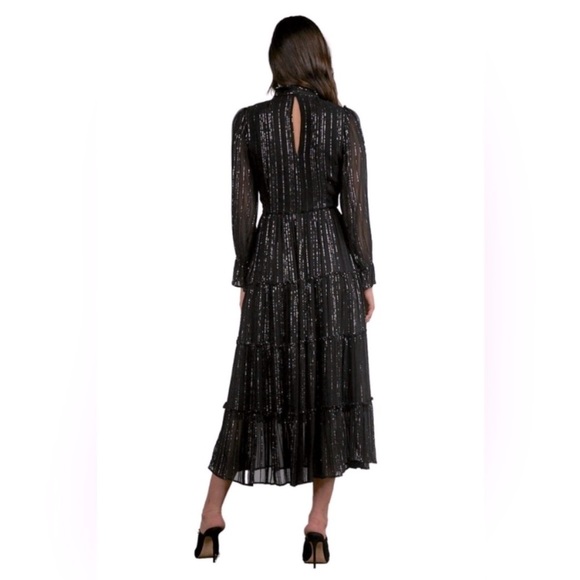 ELAN Shimmer Stripe Maxi Dress Black Silver - Picture 2 of 15